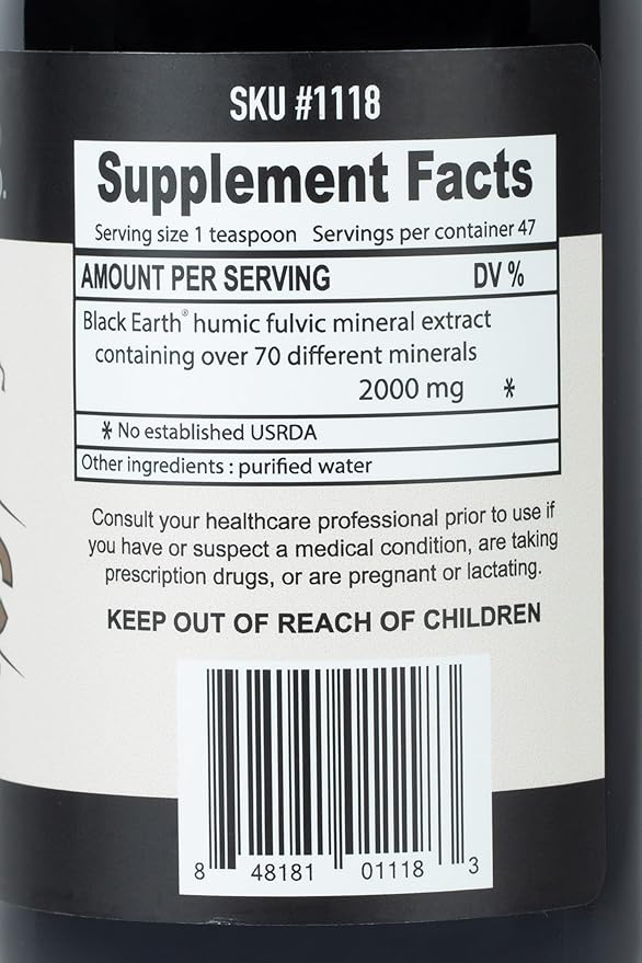 THE FOOD MOVEMENT CO. Black Earth Fulvic Acid - Humic Fulvic Minerals with Electrolytes for Digestive Health and Exercise Recovery, 8 oz Trace Minerals Supplement