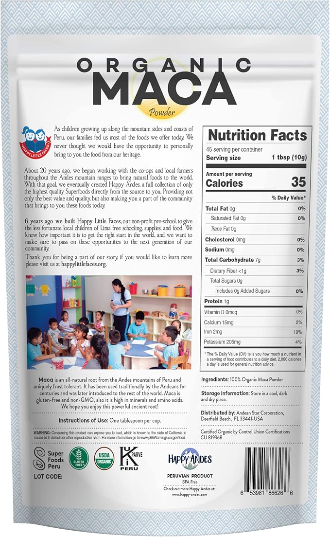 Organic Maca Powder Raw-Non-GMO, USDA Organic, Used for Energy & Fitness, Performance & Mood, for Men & Women, Peruvian Superfood, Favorite After Gym Smoothie,1