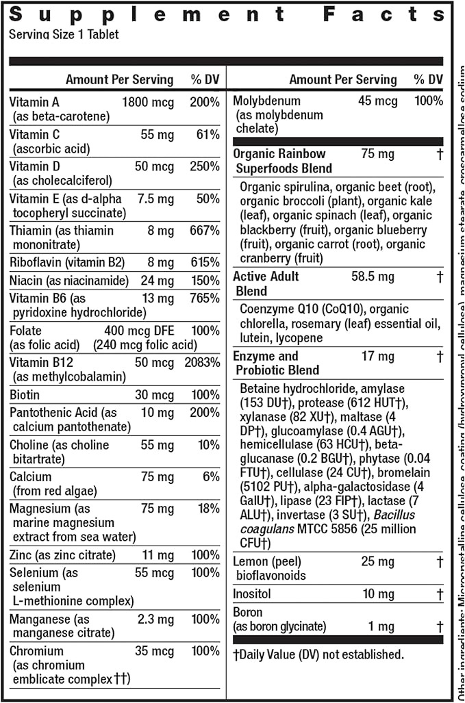 Rainbow Light Active Adult 50+ High-Potency Multivitamin, with Superfoods, 60ct, Pack May Vary