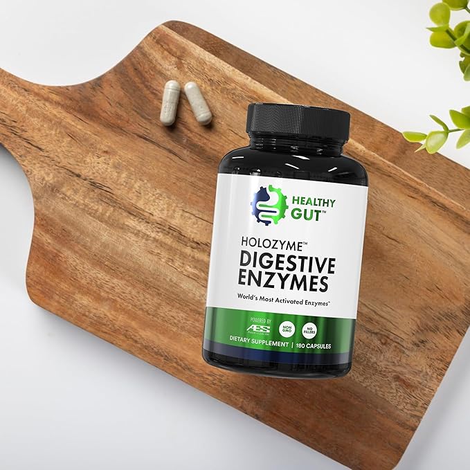 Healthy Gut HoloZyme Max Strength Digestive Enzymes | FODMAP-Friendly Formula Prevents Bloating, Gas, & Indigestion w/Protease, Amylase, Lipase, Lactase, and More | 90 Servings