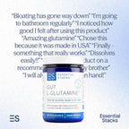 Essential Stacks Gut L-Glutamine Powder - Exclusively Made in USA - Pure L Glutamine Powder for Gut Health (60 Servings, Unflavored)