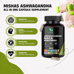 Mishas Nutraceuticals Ashwagandha, Maca Root, Fenugreek Supplement with Ginseng – Supports Stress Relief, Mood Balance & Thyroid Health – 60 Capsules