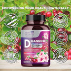 D-Mannose Supplement - 1,300mg Organic D Mannose Per Serving with Organic Cranberry Extract - Fast-Acting, Natural Urinary & Bladder Support for Women & Men – Flush & Cleanse Impurities – 60 Capsules