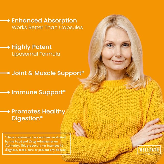 WellPath Liposomal Curcumin Supplement | Liquid Turmeric Drops with Black Pepper Extract | Enhanced Absorption | Non-GMO, Vegan, 2 oz