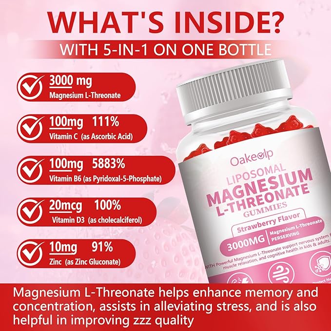 3 Pack Liposomal Magnesium Threonate High-Potency 3000mg Gummies,Liposomal Enhance 98% Absorption,Magnesium L-Threonate Supplements, Muscle & Nervous System for Kids & Adults