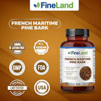 FineLand French Maritime Pine Bark 30:1 Extract Max Strength, 450 mg Per Capsule, Antioxidant, 200 Veggie Caps of Pine Bark Supplement for 200 Days, 100% Natural