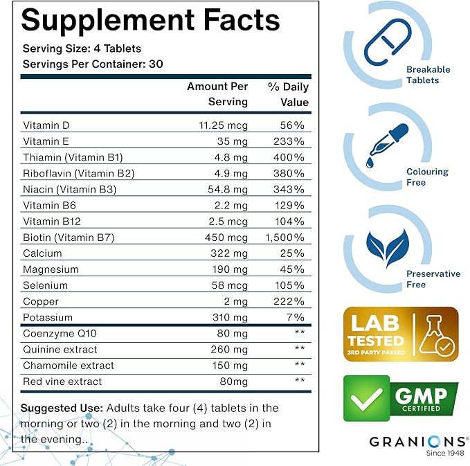 Granions Advanced Muscle Comfort - Natural Muscle Relaxer Pills Support - Quinine, Magnesium, Potassium, B Vitamins, Chamomile, CoQ10 - Immediate Muscle Relaxation and Comfort - 120 Tablet, 30 Serving