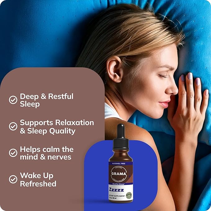 Grama Wellness Zzzzz Organic Sleep Aid Tincture – Non Habit Forming Nighttime Drops for Adults, Fast-Acting Liquid Sleep Aid for Deep Rest, Calm & Relaxation – Alcohol-Free, 1 fl oz