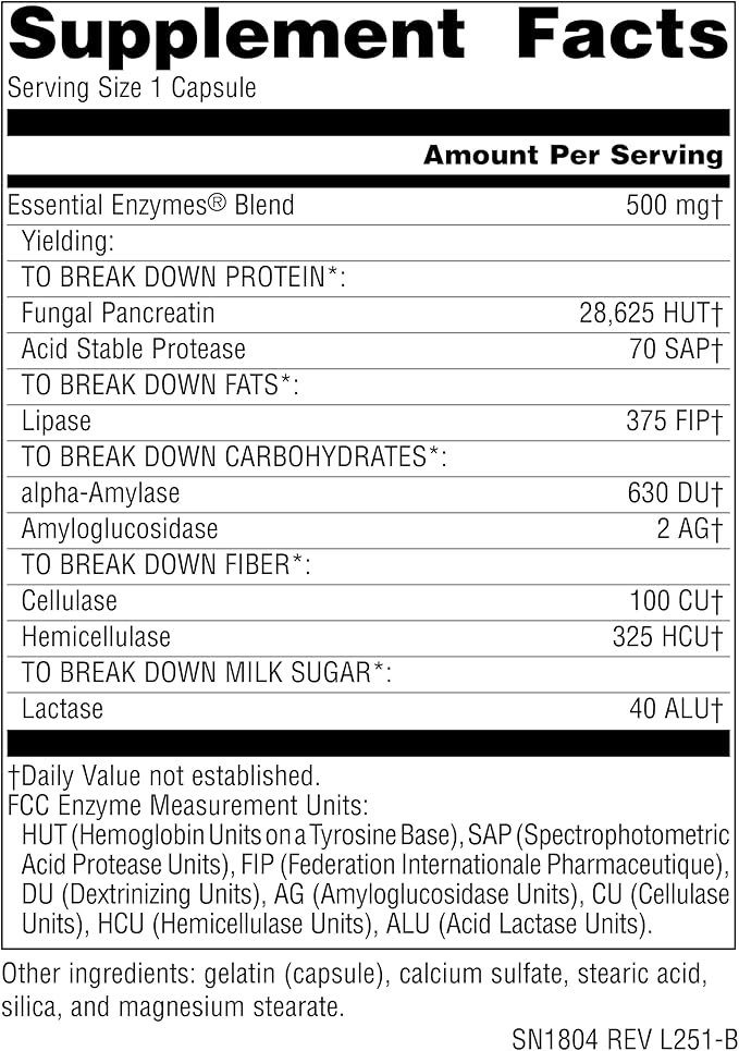 Source Naturals Essential Enzymes 500mg, Bio-Aligned Multiple Enzyme Supplement Herbal Defense for Digestion, Gas, Constipation & Bloating Relief - Digestive Aid* - 360 Capsules, 360 Servings