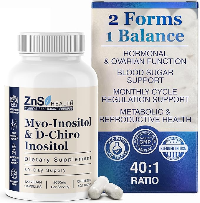 ZnS Myo-Inositol & D-Chiro Inositol Supplement for Women - Inositol Supplement for Women for Hormone Balance & Ovarian Support - Ideal 40:1 Ratio Myoinositol Vitamins for Daily Wellness - 30-Day Caps