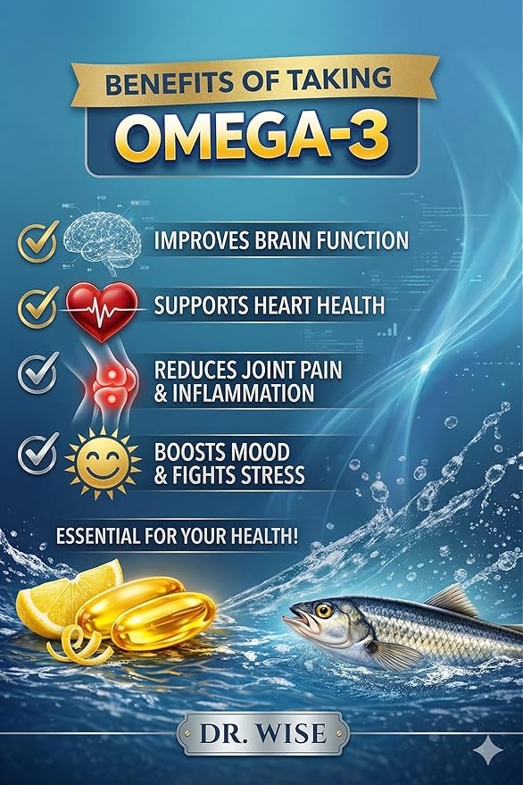 Dr. Wise Omega 3 Fish Oil 3600mg – 2160mg Omega-3 per Softgel (1300mg EPA, 860mg DHA) – Triple Strength, Once Daily – 90 Burpless Lemon Softgels – 3-Month Supply