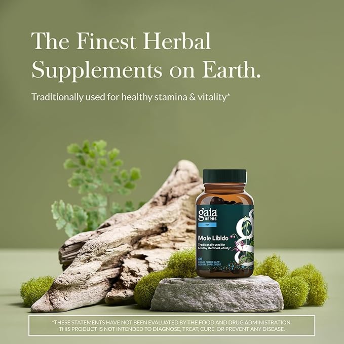 Gaia Herbs Male Libido - Herbal Supplement with Saw Palmetto, Horny Goat Weed & Oats - Traditional Herbs to Support Vitality & Energy Levels for Men* - 60 Vegan Liquid Phyto-Capsules (60 Servings)