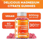 Vitamatic Magnesium Gummies 600mg per Serving – 60 Vegan Count for Relaxation, Muscle, Bone, and Energy Support