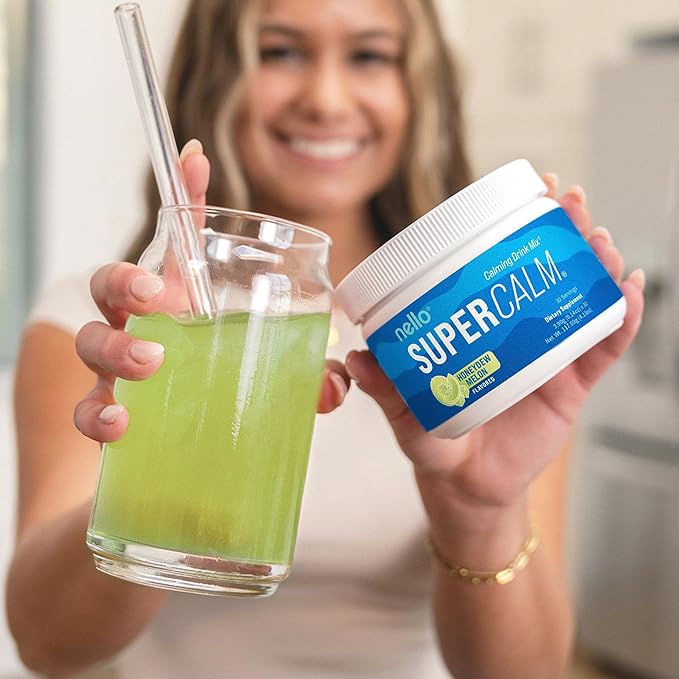 Nello Supercalm Powdered Drink Mix Tub, Cortisol Reducer* and Sleep Aid Supplement, L Theanine, Ksm-66 Ashwagandha, Magnesium Glycinate, Vitamin D 3, No Sugar, Non GMO, 30 Ct, Honeydew Melon