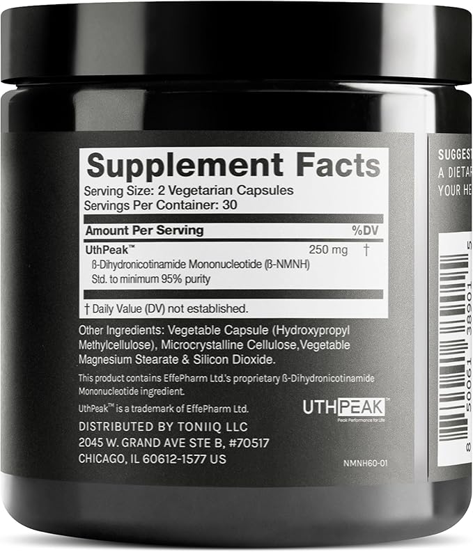 Toniiq NMNH Supplement – Clinically Studied UthPeak™ – 95% Highly Purified & Third-Party Tested for NAD+ & Healthy Aging Support
