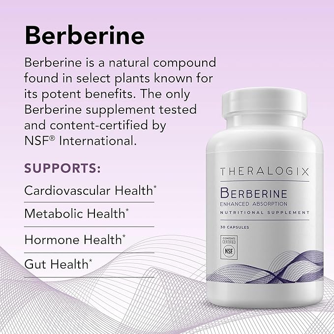 Theralogix Berberine Enhanced Absorption - 30-Day Supply - Made with Berberine Phytosome to Help Support Healthy Metabolism & Hormone Balance* - NSF Certified - 30 Capsules