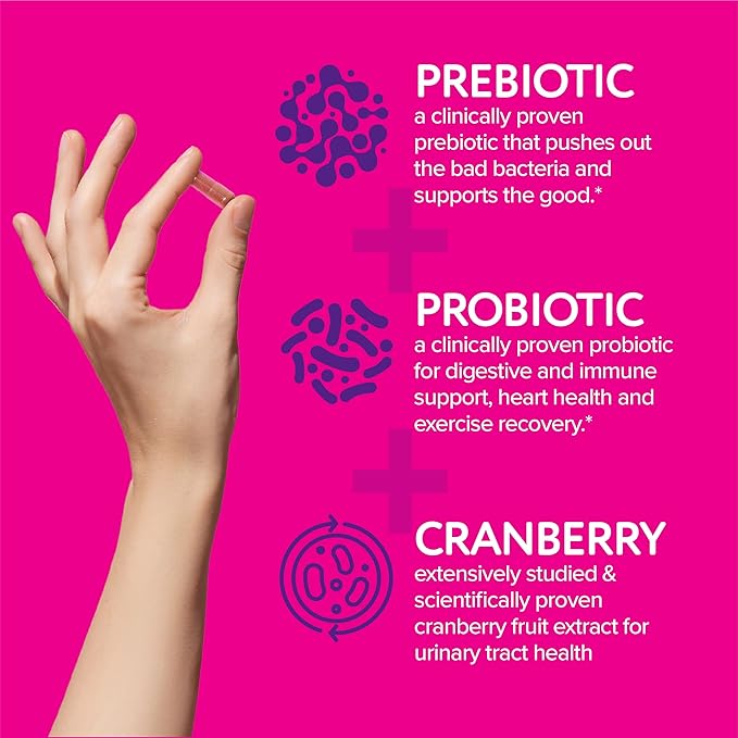 Florajen Women’s Triple-Action Probiotic, Prebiotic + Probiotic + Cranberry for Vaginal, Digestive, & Immune Support - Fast-Acting - Clinically-Studied - Gluten-Free & Vegan - 30-Count