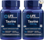 Life Extension Taurine,Pure Taurine Amino Acid Supplement,Heart,Liver and Brain Health,Longevity,Muscle and Exercise,1000 mg dose,Non-GMO,Gluten-Free,Vegetarian, Vegetarian, 90 Capsules (Pack of 2)