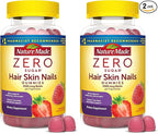 Nature Made Zero Sugar Hair Skin Nails Gummies,Biotin 2500 mcg per Serving,120 Sugar Free Gummies,60 Day Supply,(Pack of 2)