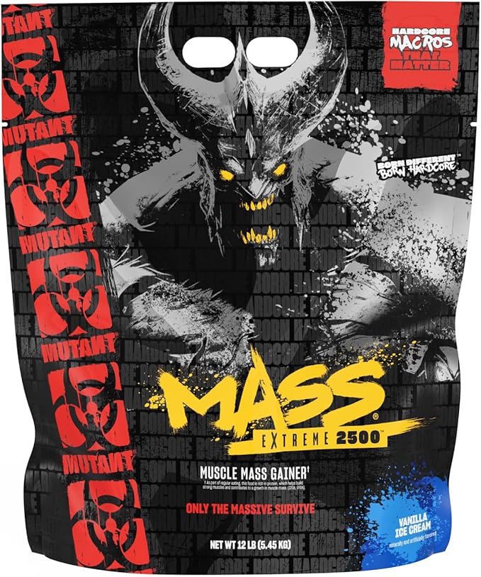 Mutant Mass Extreme 2500 - High Calorie Mass Gainer Whey Protein Powder with Creatine & Amino Acids - Muscle Building & Weight Gain for Hard Gainers - Vanilla Ice Cream 12 lbs