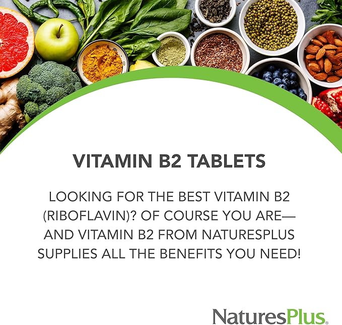 NaturesPlus Vitamin B2 250 mg - 60 Sustained Release Tablets - Supports Energy, Immune Health & Vibrant Hair, Skin, and Nails - Antioxidant Protection - Vegetarian, Gluten Free - 60 Servings