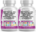 Clean Nutraceuticals Milk Thistle NAC Chanca Piedra Beet Root Artichoke Astragalus Dandelion Root - Liver Cleanse Supplement Plus TUDCA Choline & Ginger - 2Pack