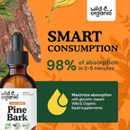 Wild & Organic Pine Bark Extract Tincture - Antioxidant Support - Pinus Pinaster Supplements - French Maritime Bark Liquid Drops - 2-Month Supply - Vegan, Alcohol & Sugar-Free - 2 fl oz