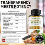 PIUS NATURE Turmeric Moringa - Organic Turmeric Curcumin Supplements and Organic Moringa Powder - 120 Veggie Capsules Supplement for Women and Men