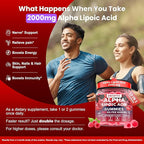 Alpha Lipoic Acid Gummies 2000mg Triple Strength Neuropathy Supplements - Liposomal ALA Complex for Brain & Liver & Skin and Nerve* Support, Sugar Free, 60 Counts, Raspberry Flavor