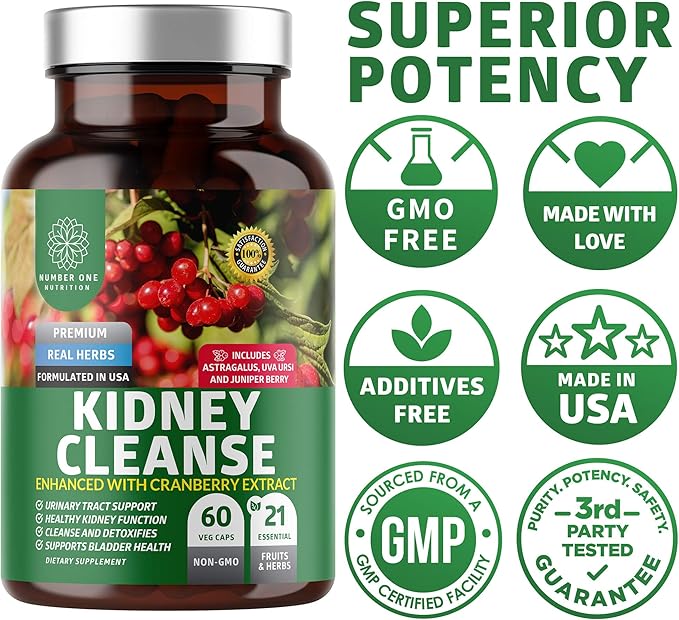 Number One Nutrition N1N Premium D-Mannose [1350mg] with Cranberry & Hibiscus and Kidney Cleanse [21 Potent Herbs] with Cranberry Extract, Astragalus, Uva Ursi, 2 Pack Bundle