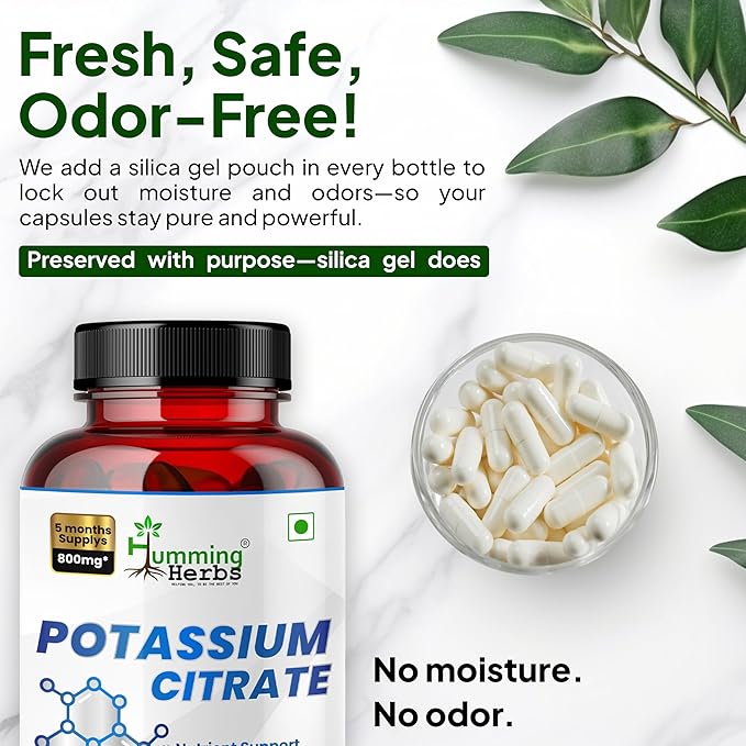 Potassium Citrate 800 mg (306 mg Elemental Potassium) – Electrolyte & pH Balance Support – Vegan, Non-GMO – 150 Capsules