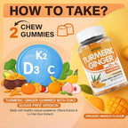 Sugar Free Turmeric Ginger Gummies 1500mg with Vitamin D3 5000IU & K2 for Women & Men, Curcumin Ginger Gummies for Adults for Immune & Digestive Support - Vegan, Mango Flavor, 60 Count