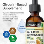 BIO KRAUTER Maca Root and Ashwagandha Tincture - Maca & Ashwagandha Supplements for Men & Women - Liquid Supplement for Mood Support - Alcohol and Sugar Free - Vegan Drops 2 Fl.Oz.