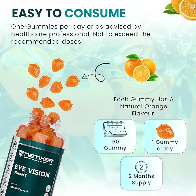Eye Vision Gummies – 60 Berry-Flavored Vegan Gummies with Lutein, Zeaxanthin, Astaxanthin, DHA, Vitamins A, C, E – Gelatin-Free, Gluten-Free | Individually Wrapped