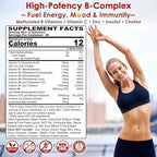Vitamin B Complex Gummies, Vegan Vitamin B Gummies with 2000 mcg Methyl B12, Methyl Folate | Plus Choline + Inositol, Vitamin C + Zinc for Supports Energy, Mood, Immune, Healthy Hair, Skin - 60 Cts