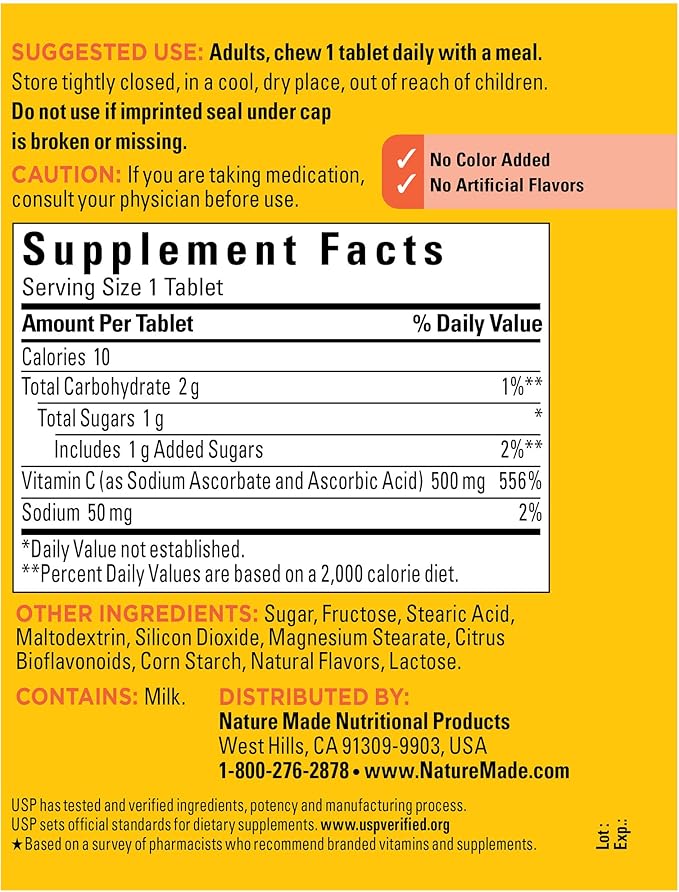 Nature Made Chewable Vitamin C 500 mg, Dietary Vitamin C Supplement for Immune Support, 150 Tablets, 150 Day Supply (Pack of 2)