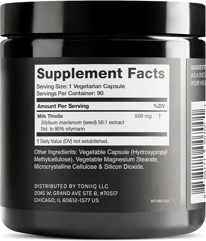 Toniiq Milk Thistle - Ultra High Potency 50:1 Extract with 80% Silymarin - Highly Concentrated - Third-Party Lab Tested - 90 Capsules