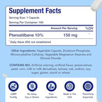 Extra Strength Pterostilbene Supplement | Vegan Friendly 150mg Pterostilbene Capsules | Antioxidant Supplement for Aging Heart Immune and Brain Support | Made in The USA (180 Day Supply)