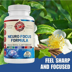 Neuro Focus Formula | Supports Mental Clarity & Focus | Vitamin A,C,D,E,B6 | Gluten Free, Sugar Free, Lactose Free | 60 Capsules | Made in The USA.