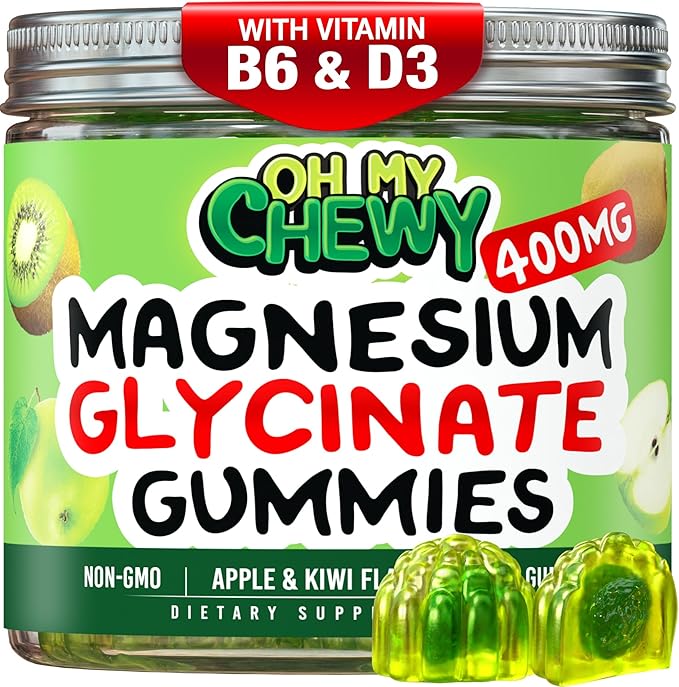 Center-Filled Magnesium Glycinate Gummies 400MG - High Absorption for Kids, Teens & Adults - Supplement for Sleep, Calm & Muscle Relaxation with B6 & D3 - Gluten Free & Vegan Friendly - 60 Count