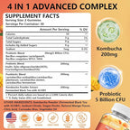 Probiotic Kombucha Gummies Sugar Free Prebiotic Postbiotic Probiotics Gummy for Women and Men Bloating Gut Health Immune and Digestive Support - 60 Gummies - 30 Servings