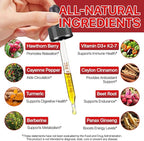 Cayenne Pepper Drops Supplement Liquid with Hawthorn Berry, Vitamin D3 K2 Beet Root Powder, Ceylon Cinnamon, Turmeric Curcumin, Organic Panax Ginseng, Berberine Extract Organic