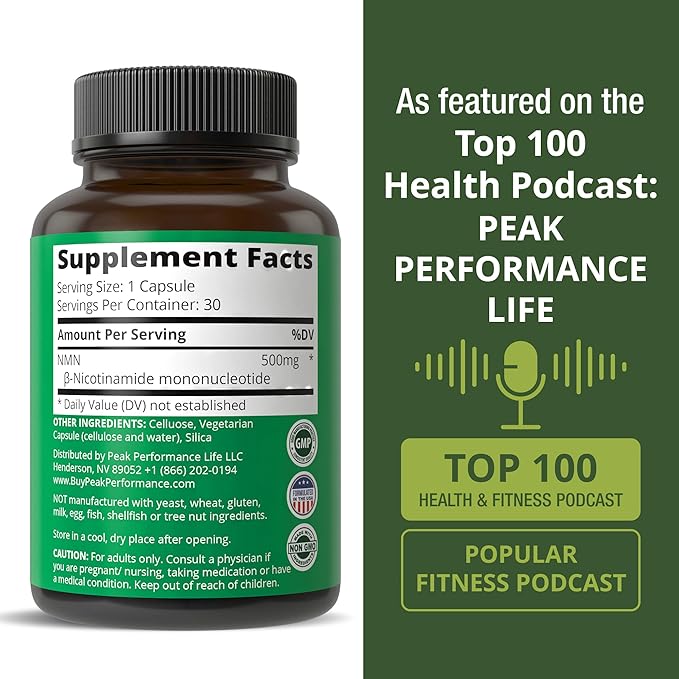NMN Supplement Ultra High Strength Stabilized Nicotinamide Mononucleotide 500mg Per Capsule. 2 Capsules = 1,000mg of NMN. Boost NAD Levels. Healthy Aging NAD+ Supplements for Men and Women