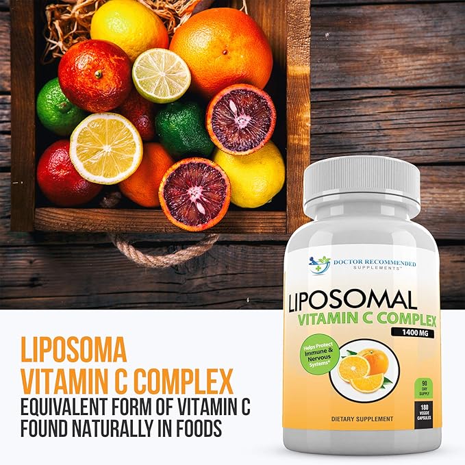 Liposomal Vitamin C 1400mg Per Serving - High Absorption Ascorbic Acid, Lypo-Spheric Vitamin C Complex Immune Support Supplement w/Powerful Antioxidants and Collagen Booster, (180 Veggie Caps 2 Pack)