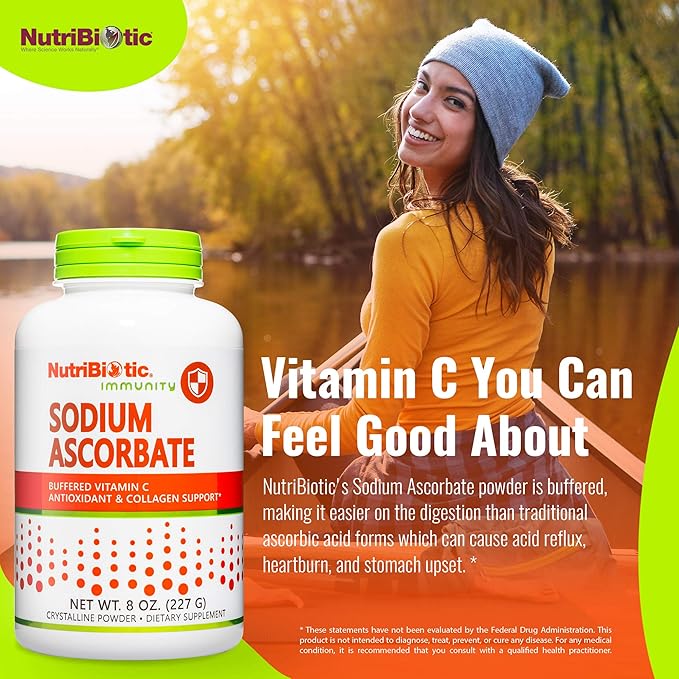NutriBiotic - Sodium Ascorbate Buffered Vitamin C Powder, 8 Oz | Vegan, Non Acidic & Easier on Digestion Than Ascorbic Acid | Essential Immune Support & Antioxidant Supplement | Gluten & GMO Free
