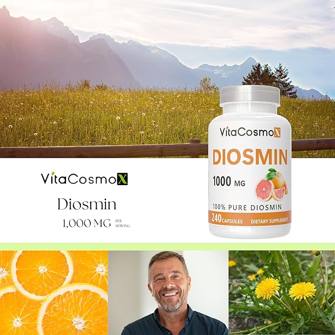 Diosmin Capsules, 240 Count, 1000 mg Serving, Vegan, Citrus Bioflavonoids 100% Vegetarian, Non-GMO & Gluten Free Diosmin Supplement with Max Strength