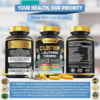 Colostrum Supplement - 10in1 Formula - Combine with L- Glutamine, Turmeric, Cayenne Pepper, Apple Pectin, Probiotics, Ginger, and More - Digestive Health, Immune Support - 120 Capsules