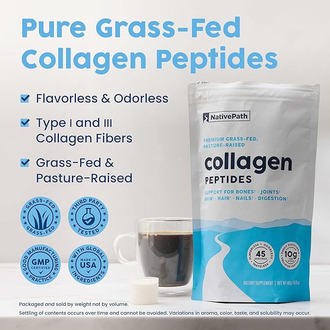 NativePath Collagen Peptides Protein - Hydrolyzed Type 1 & 3 Collagen Powder for Skin, Hair, Nails - 15.9 oz (45 Servings) (Pack of 2)