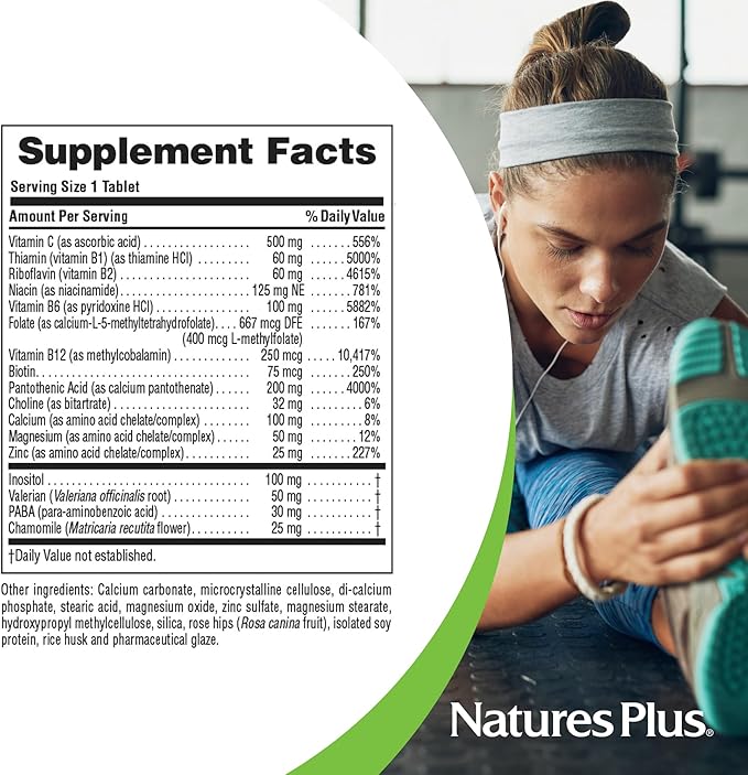 NaturesPlus Mega-Stress Complex, Sustained Release - 90 Vegetarian Tablets - B Complex, Vitamin C Stress Relief Supplement, Chamomile & Herbs for Natural Calm - Gluten-Free - 90 Servings
