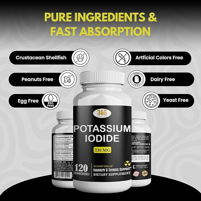 Potassium Iodide130 mg - KI Tablets- Potassium130 mg - USA Made Potassium Iodine Pills YODO Naciente, Yoduro de potasio - 120 Tablets